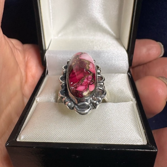 Ring Red Rose Dahlia 925 Sterling Silver Statement - Picture 4 of 4